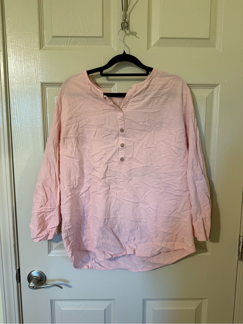 Women's Pink Button Henley Tunic Top (fits like L or XL)